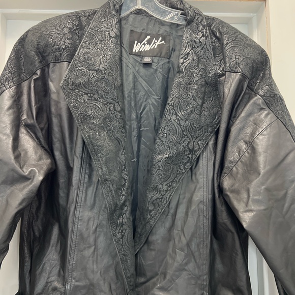 Vintage Winlit Leather Trench Coat Black Paisley Long Jacket Size M - Picture 3 of 8